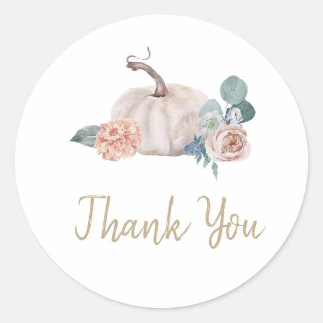 Sticker Rond Baby shower à fleurs citrouille de crème aquarelle (Devant)