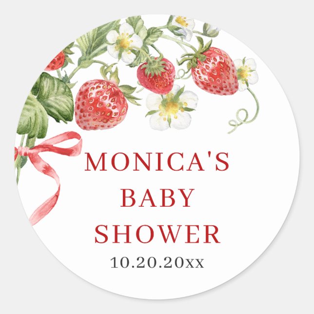 Sticker Rond Baby shower à l'aquarelle tendance Meadow Strawber (Devant)