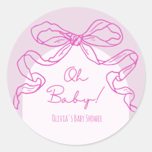 Sticker Rond Baby shower à mâchoires cabossées de couleur rose 