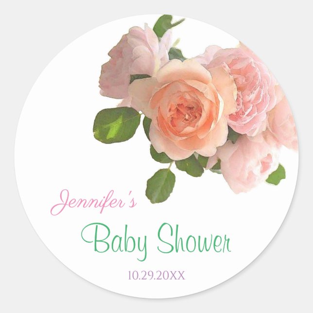 Sticker Rond Baby shower À Main Élégant Fleurs Aquarelles (Devant)