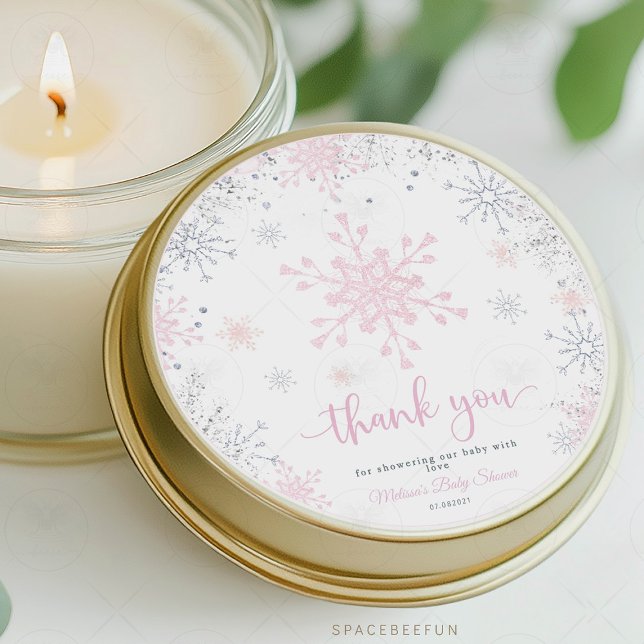 Sticker Rond Baby shower à neige (snowflake baby shower sticker, winter baby shower label, thank you favor tag, snowflake favor tag, w)