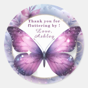 Sticker Rond Baby shower à papillon pourpre Merci