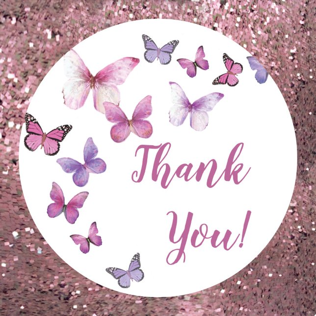 Sticker Rond Baby shower à papillon rose et violet Merci (Créateur téléchargé)
