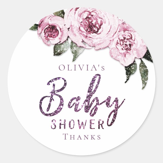Sticker Rond Baby shower à parties scintillant violet bordeaux  (Devant)