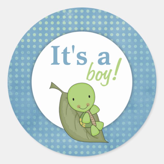 Sticker Rond Baby shower à points Polka bleu tortue (Devant)
