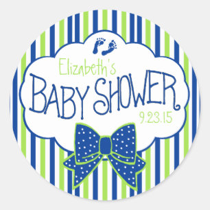 Sticker Rond Baby shower à rayures vertes et bleues