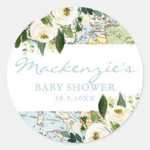 Sticker Rond Baby shower à thème Voyage Floral Carte