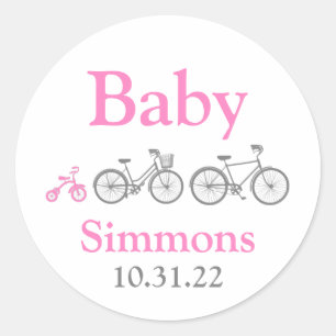 Sticker Rond Baby shower à vélo rose
