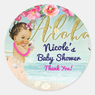 Sticker Rond Baby Shower Aloha Cadeau de fête Hawaïen rétro de 