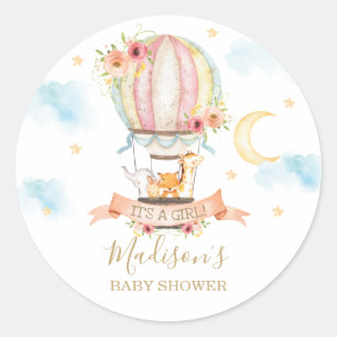 Sticker Rond Baby shower animal à air chaud Merci préféré