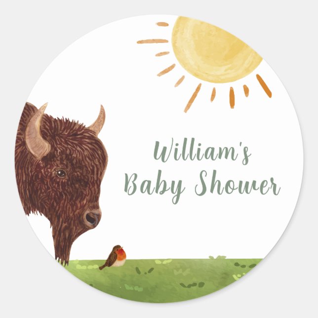 Sticker Rond Baby shower animal de la ferme Holy Cow Highland (Devant)