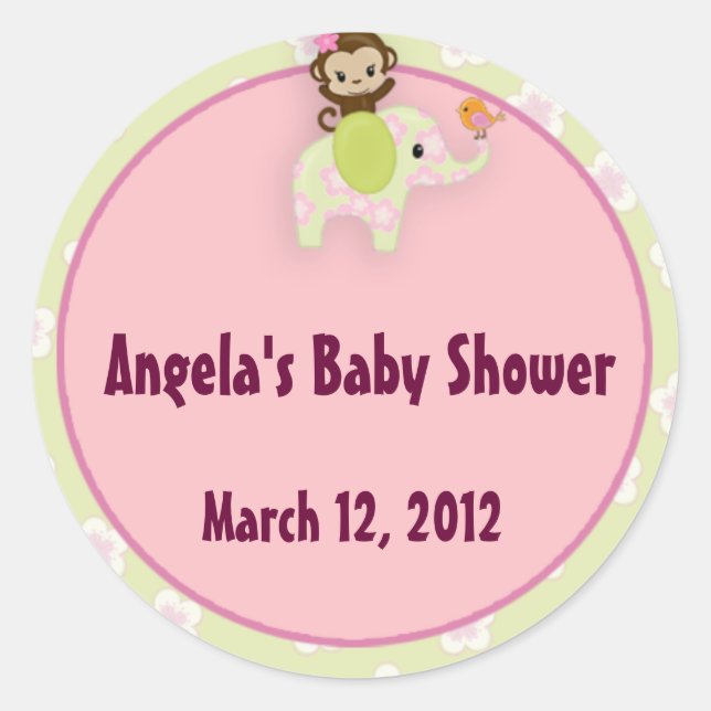 Sticker Rond Baby shower animal de la Jungle de fille (Devant)