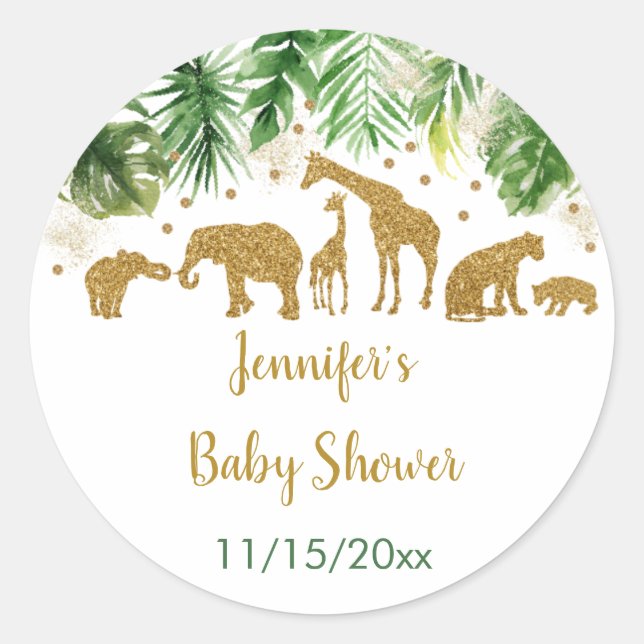 Sticker Rond Baby shower animal Gold Safari (Devant)