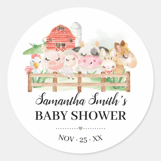 Sticker Rond Baby shower animal pour bébés de ferme (Devant)