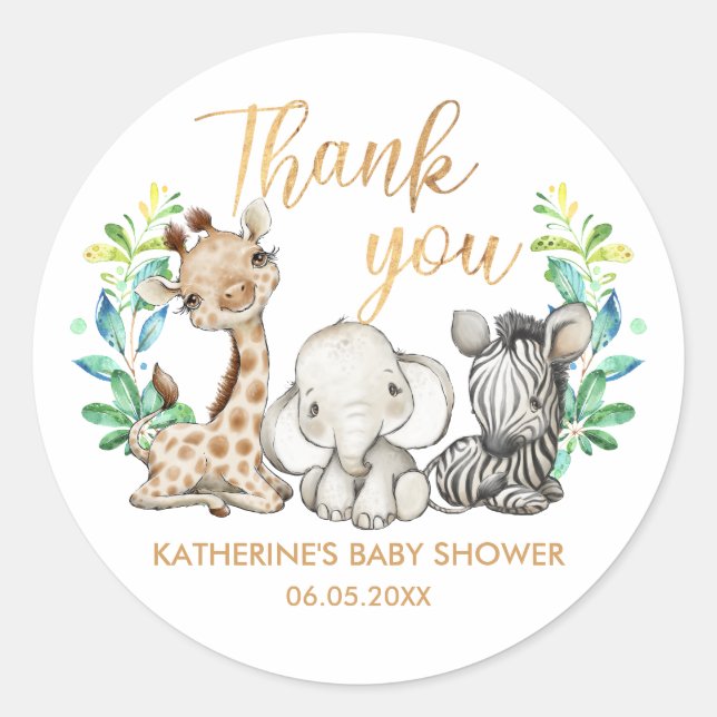 Sticker Rond Baby shower animalier de la Jungle Safari sauvage (Devant)