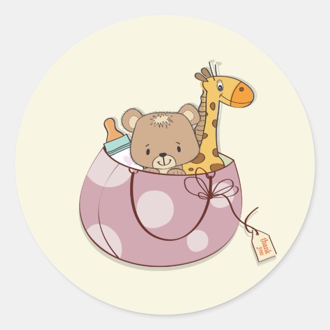 Sticker Rond Baby Shower Animaux de Bébé (Devant)