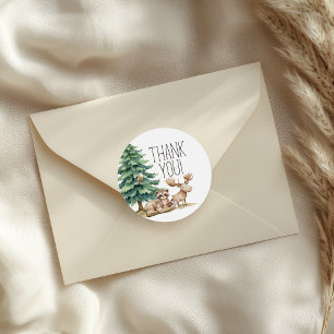 Sticker Rond Baby Shower Animaux de la Forêt Bohème