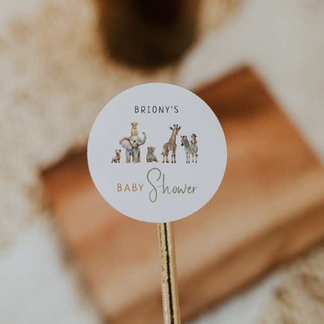 Sticker Rond Baby Shower Animaux de Safari dans la Jungle avec  (Créateur téléchargé)