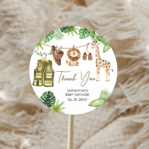 Sticker Rond Baby Shower Animaux de Safari Tropical