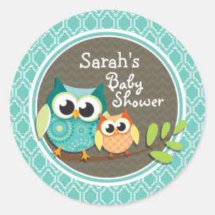 Sticker Rond Baby shower Aqua Turquoise Retro Ows