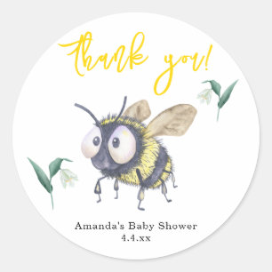 Sticker Rond Baby-Shower aquarelle abeille - merci