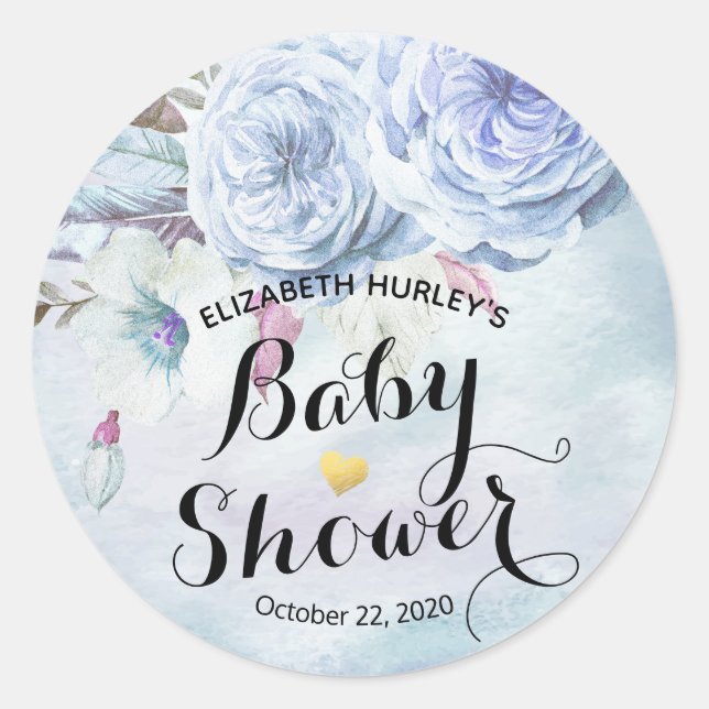 Sticker Rond Baby shower Aquarelle Bohème Fleurs & Plumes (Devant)
