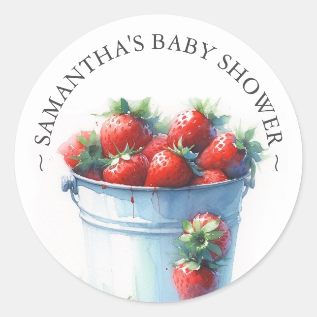 Sticker Rond Baby Shower Aquarelle Fraise (Devant)