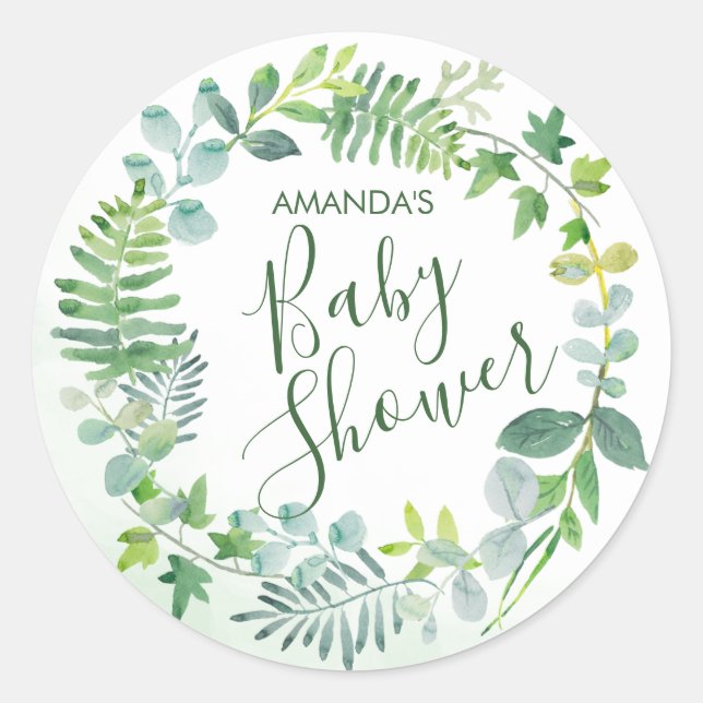 Sticker Rond Baby shower Aquarelle Verdure couronne (Devant)