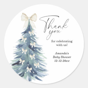 Sticker Rond Baby shower arbre de Noël à l'aquarelle moderne pi