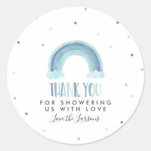 Sticker Rond Baby shower arc-en-ciel bleu aquarelle