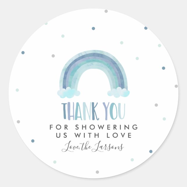 Sticker Rond Baby shower arc-en-ciel bleu aquarelle (Devant)