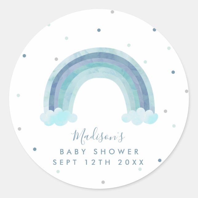 Sticker Rond Baby shower arc-en-ciel bleu aquarelle (Devant)