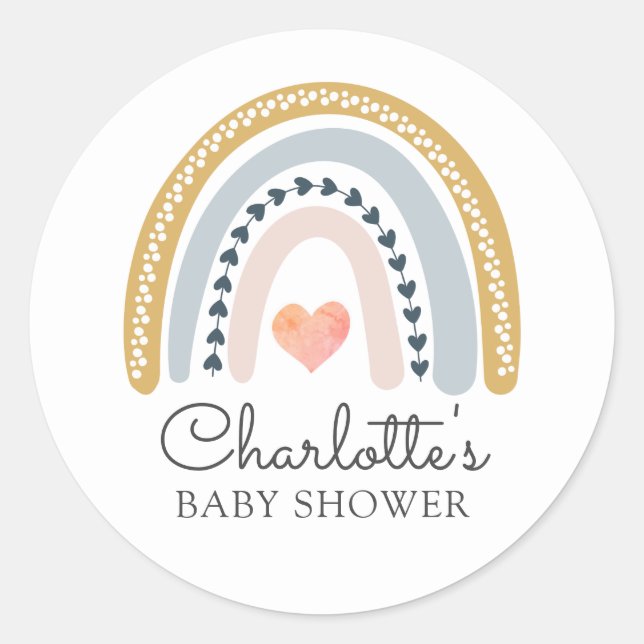 Sticker Rond Baby shower arc-en-ciel Boho (Devant)