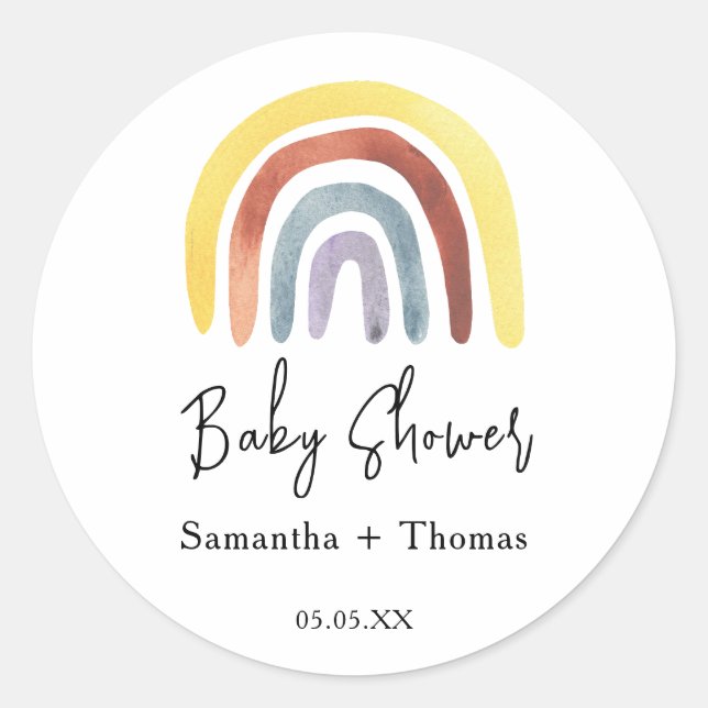 Sticker Rond Baby shower arc-en-ciel Boho (Devant)