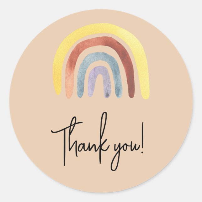 Sticker Rond Baby shower arc-en-ciel Boho merci (Devant)