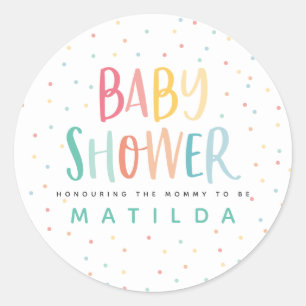 Sticker Rond Baby shower arc-en-ciel coloré