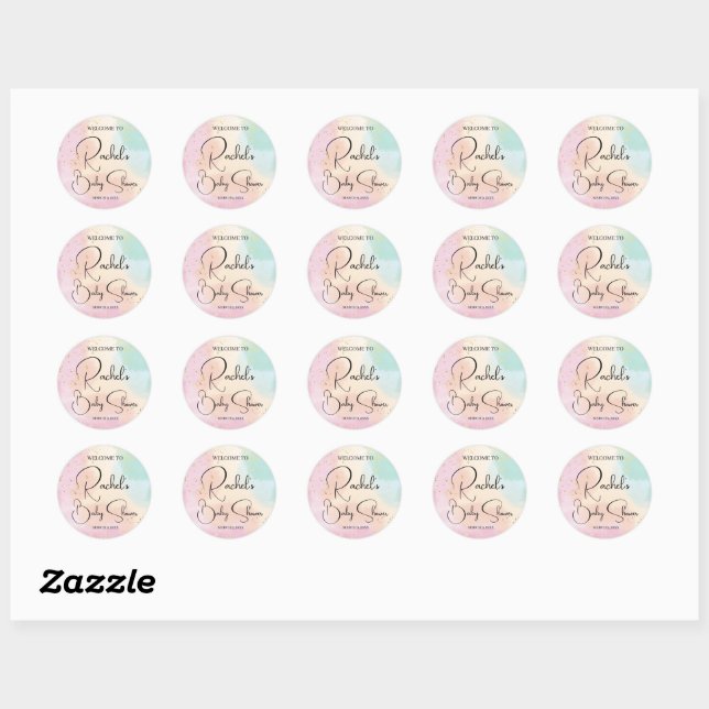 Sticker Rond Baby shower arc-en-ciel couleur aquarelle personna (Feuille)
