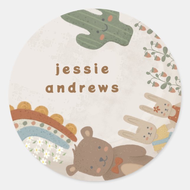 Sticker Rond baby shower arc-en-ciel de cactus de lionceau d'ou (Devant)