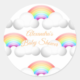 Sticker Rond Baby shower Arc-en-ciel nuages colorés