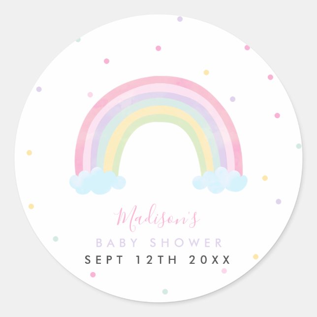 Sticker Rond Baby shower arc-en-ciel Pastel (Devant)