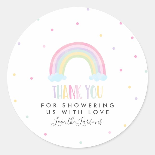 Sticker Rond Baby shower arc-en-ciel Pastel (Devant)