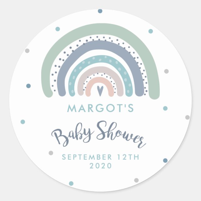 Sticker Rond Baby shower arc-en-ciel Pastel Muet (Devant)