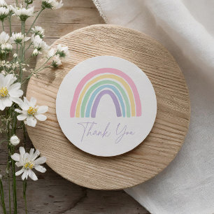 Sticker Rond Baby shower arc-en-ciel Pastel Pink Boho