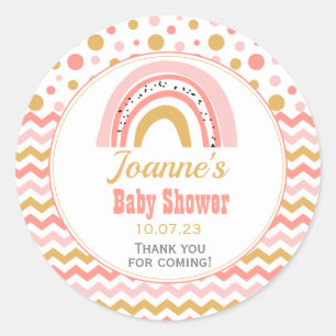 Sticker Rond Baby shower arc-en-ciel rose