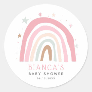 Sticker Rond Baby shower arc-en-ciel rose pâle