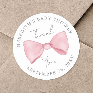 Sticker Rond Baby Shower au Ruban Rose