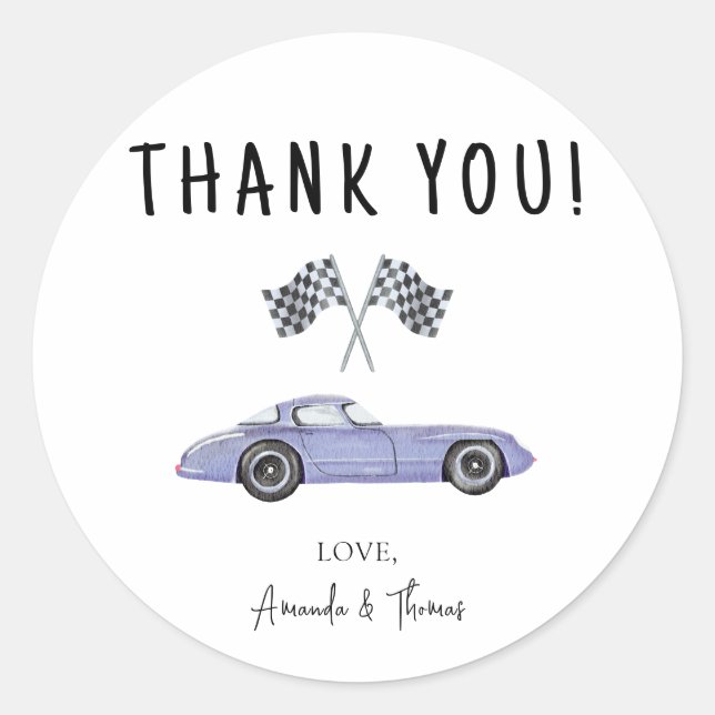 Sticker Rond Baby shower automobile - merci (Devant)