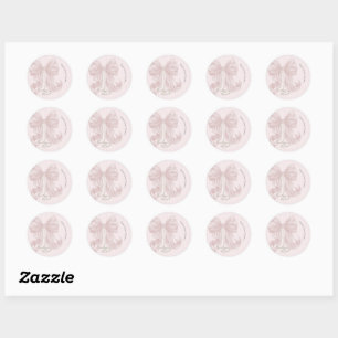 Sticker Rond Baby-Shower avec un Nœud Rose et des Rayures