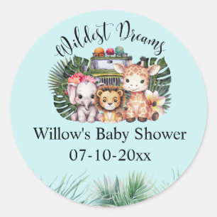 Sticker Rond Baby Shower Aventure Safari Rêves les Plus Fous