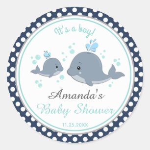 Sticker Rond Baby shower baleine maman et bébé Merci Favor